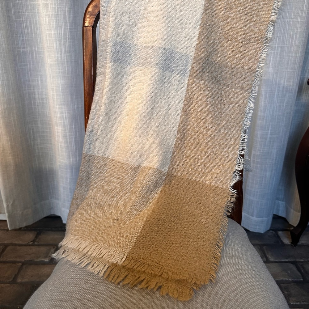 BCBG Generation Beige and Gray Fringed Scarf